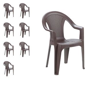 8er Set Gartenstühle Stapelstuhl Kunststoff stapelbar Rattan-Optik Mokka