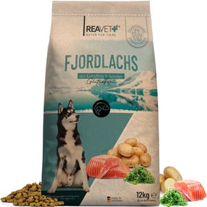 REAVET Natur Hundefutter Trocken Fjordlachs 12kg – 100% Natürlich Trockenfutter Hund, Getreidefrei für Allergiker, Hunde Trockenfutter, Natur ohne Chemie und künstliche Vitamine