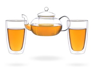 Melina Teeset / Teeservice / Teekanne Glas 1,3 liter mit Sieb und 2 doppelwandige Teegläser je 360ml