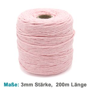 Vershy Makramee Garn - 200m (Stärke: 3mm) - 100% Natürliches, gezwirntes Baumwolle Garn Rosa