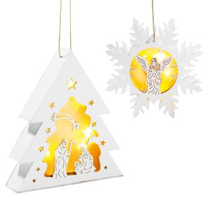 CHRISTmaxx LED-Holzdeko Schneeflocke & Tannenbaum 3V in Weiß