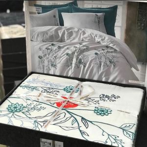 Baumwolle BOX TEKLA PETROL Bettbezug-Set 200x220 cm. 6-teiliges Set. Doppelbett-Bettbezug-Set aus 100 % Baumwollsatin