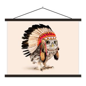 MuchoWow® Textilposter Eule - Indianer - Federn - Tiere 150x113 cm mit schwarzem Rahmen - Wohnzimmer