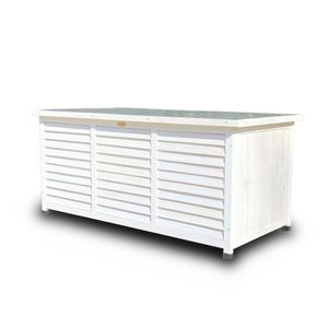 Rijoka Gartenbox aus Holz – Auflagenbox Metall Dach – 380L – 1322x660x605mm – Weiß