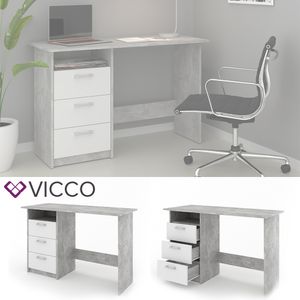 VICCO Schreibtisch MEIKO Weiß Beton Optik Arbeitstisch Bürotisch Regal PC Tisch