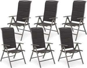 Brubaker 6er Set Gartenstühle Milano - Hochlehner Stühle klappbar - 8-Fach verstellbare Rückenlehnen - Klappstühle Aluminium - Wetterfest - Silbergrau