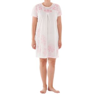 Lucky - Damen Nachthemd kurzarm mit Spitzendruck und Schleife Young Fashion, Größe:XL, Farbe:Weiß