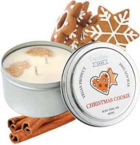 Creative Home Weihnachten-Cookies Soja-Wachs Duft-Kerzen | 45 Stunden Brenndauer | 100 % Vegan in Dose | 180 ml Bio Aromatische Öle | Handgemacht | Perfekt als Entspannungs Deko oder Geschenk