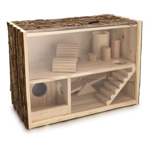 Navaris Hamsterhaus zweistöckig aus Holz - 39 x 20 x 27,5cm - Häuschen für Mäuse Degu Ratten Rennmaus Käfig - Hamster Labyrinth Haus Spielzeug