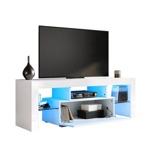 SONNI TV Lowboard Weiß Hochglanz Breite 130cm TV-Schränke mit LED-Beleuchtung