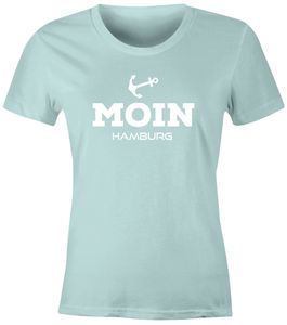 Damen T-Shirt Moin Hamburg Anker maritime Damen Slim Fit Moonworks® mint XS