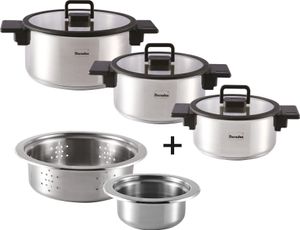 Stapelbares Kochtopfset, 5-teilig, Edelstahl, poliert - b.miracle