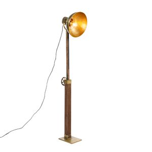 QAZQA - Industrie I Vintage I Industrie I Vintage I Stehlampe Bronze mit Holz - Mangos I Wohnzimmer I Schlafzimmer - Länglich - LED geeignet E27