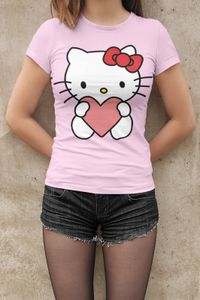 Bio Baumwolle Damen T-Shirt Hello Kitty Hallo Sitzt Katze Süße Katze Lady Cat