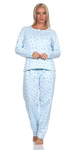 Damen Winter Thermo Pyjama zweiteiliger Schlafanzug,  Hellblau/XXL