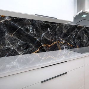Küchenrückwand Marmor schwarz 60 x 400 cm, robuste ABS-Kunststoff Platte Monolith mit Direktdruck, Steinoptik