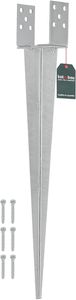 KOTARBAU® Pfostenträger 0 – 120 mm Verstellbar Feuerverzinkt Einschlaghülse Pfostenträger Bodenhülse Einschlagbodenhülse Pfosten Anker Stahl Silber
