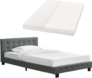 Juskys Polsterbett Manresa 120 x 200 cm - Bett mit Matratze & Lattenrost - Grau