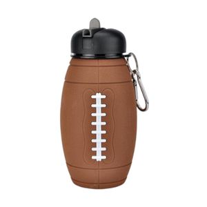 600 ml faltbare Rugby-Wasserflasche aus Silikon mit Karabiner, BPA-frei, auslaufsicher, tragbar, leicht, für Outdoor-Radfahren, Fitness, Sport und Reisen, faltbarer Trinkbecher