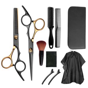 Haarschere, 10er Haarscheren-Set, Edelstahl Friseur Set, Gold Friseurschere, Haarschneideschere mit Friseurumhang, Damen/Herren/Kinder