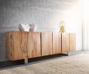 DELIFE Sideboard Live-Edge 220 cm Akazie Natur massiv 6 Türen