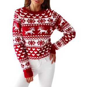 Frauen Weihnachten Gedruckte Strickwaren Lässige Pullover Pullover Lose Weihnachten Gedruckte Langarm Strickpullover,Farbe: Rot,Größe:L