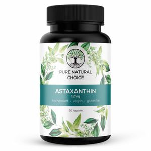 PURE NATURAL CHOICE ASTAXANTHIN | 12mg - Vegan - 4 Monatsvorrat -60 Kapseln - Premium Astaxanthin aus Algen - Vegan -  hochdosiert Bioverfügbarkeit