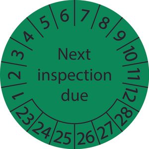 2000 Stück "Prüfetiketten" 15 mm -selbstklebende "Mehrjahresprüfetiketten, Next inspection due, Startjahr: 2023" ES-PRNID-6-2023-15-150-PE