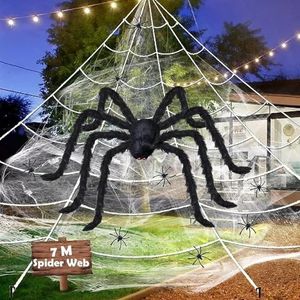 Riesenspinne 700cm und Spinne 150cm Halloween-Deko-Set
