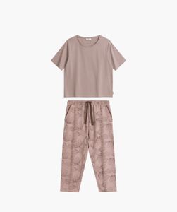 Atlantic Damen Pyjama Baumwolle | Shirt glatt + 3/4-Hose mit Blumenmuster | Kurzarm | Frühling-Sommer | Homewear | NLP-488