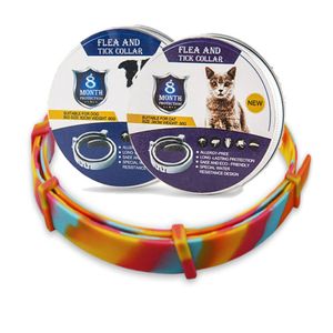 2Stück Floh und Zeckenhalsband 58cm für Katze/ Hund, 100% Natürlicher tier-zeckenschutz Silikon Hund Halsband Präventiv schützt vor Zecken Flöhe Mücken Läuse, Wasserdicht Flohhalsband -Bunt