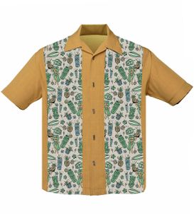 Steady Clothing Hemd Hula Cocktails Mustard Vintage Bowling Shirt Retro Tiki