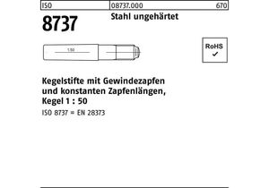 Kegelstift ISO 8737 m.Gewindezapfen 20 x 190 Stahl ungehärtet Kegel 1:50 ISO 8737