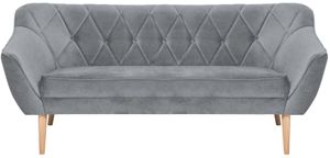 QLA Möbel 3-Sitzer Stoffsofa Skand in Grau: Skandinavische Couch mit hohen Holzbeinen, Sitzfläche und Rückenlehne gepolstert