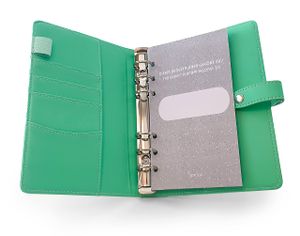 Notizbücher - Budgetplaner Grün – Haushaltsbuch mit Geldfächer und Folien – Sparbuch Binder DIN A6 für Umschlagmethode - Budget Planer mit Etiketten und Zubehör