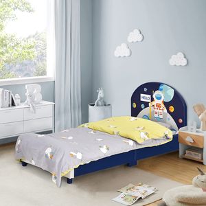 COSTWAY 140 x 70cm Kinderbett mit weichem Kopfteil & Fußteil, Lattenrost Babybett, Einzelbett für Jungs und Mädchen (Astronauten)