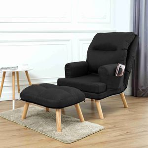 Liegesessel Sessel Relaxsessel Nemo mit Fußhocker Rückenlehne 5-stufig einstellbar seitliche Fächer, Farbe: Falcone Black