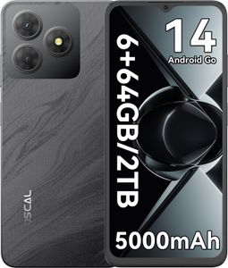 OSCAL FLAT 2C Smartphone ohne Vertrag, 6.56" Android 14 Handy, 6(2+4)GB RAM+64GB ROM/2TB, HD+ Display, 5000mAh Akku, 13MP Kamera, 4G Dual SIM, Schwarz