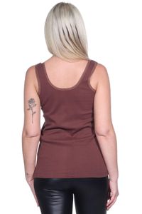 Damen Unterhemd mit Spitze Baumwolle; Braun/XL