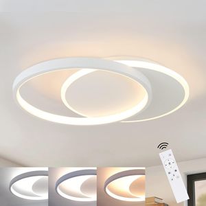 ZMH LED Deckenleuchte Dimmbar mit Fernbedienung Weiß Deckenlampe 35W Modern Flach  mit 2 Rund Ring  für Wohnzimmer Schlafzimmer Küche Schlafzimmer FlurEsszimmer