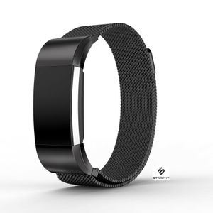 Strap-it Milanese Armband - Kompatibel mit Fitbit Charge 2 Armband Ersatzarmband Edelstahl - Magnetverschluss - Hochwertiges Material - für Armband Schwarz (M/L)