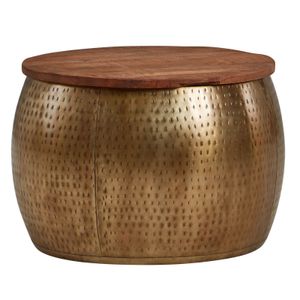 WOHNLING konferenčný stolík mango masív kov 60x60x40 cm zlatý okrúhly s úložným priestorom | Dizajnový obývací stôl odnímateľná doska | Sedací stôl ro