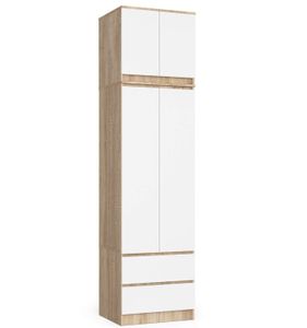 Kleiderschrank AKORD S60 mit Aufsatz Sonoma-Eiche 60 Front Weiß B60xH234xT51