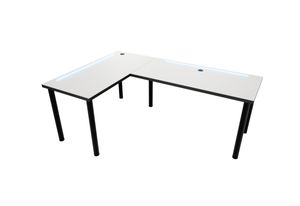 Počítačový rohový stôl LOOK N s LED, 200/135x73-76x65, biela/čierne nohy, ľavý