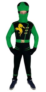 grünes Drachen Ninja Kostüm für Kinder - Größe 110-152 , Größe:146/152