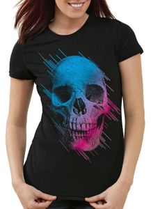 style3 Neon Skull T-Shirt Damen totenkopf disco neon festival, Farbe:Schwarz, Größe:S