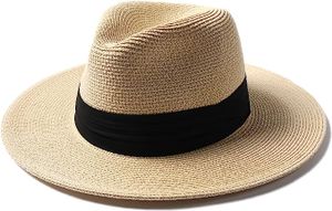 Uni Panamahut Breite Krempe Stroh Sonnenhut für Herren und Damen Verstellbare Strohhut（Beige）