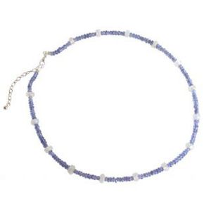 Gemshine - Damen - Halskette - 925 Silber - Tansanit - Blau - Lila - Mondstein - Weiß - Facettiert - 45 cm