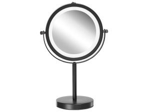 BELIANI Schminkspiegel Schwarz Eisen rund doppelseitig drehbar mit LED Licht Ständer 5-fach Vergrößerung Modern Kosmetikspiegel Tischspiegel