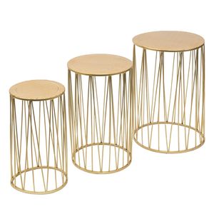 Clayre & Eef Pflanztisch 3er Set Ø 38 Ø 31 Ø 24 cm Goldfarbig Metall